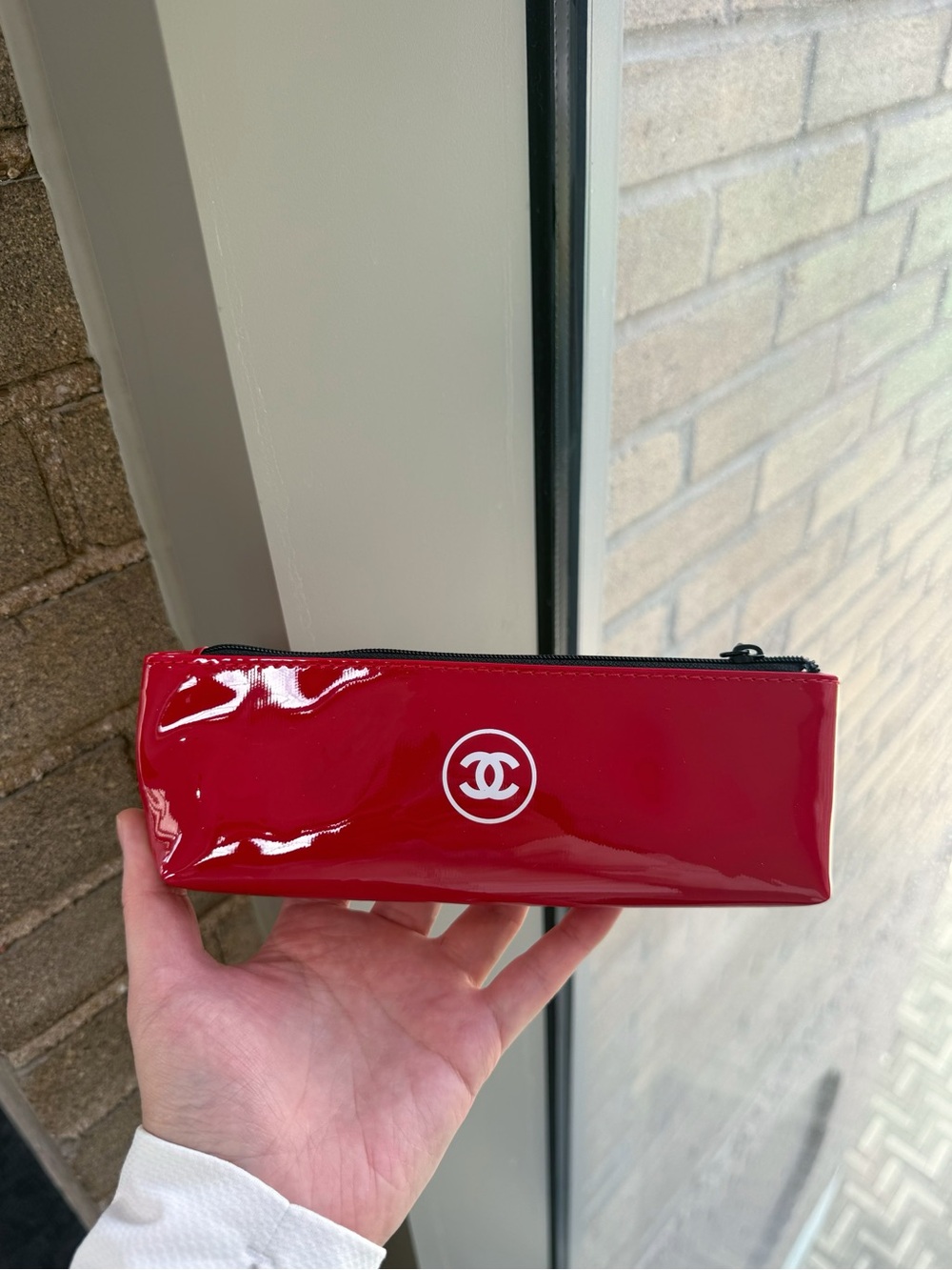 Chanel Beauty Red Patent Cosmetic Pouch Makeup Bag